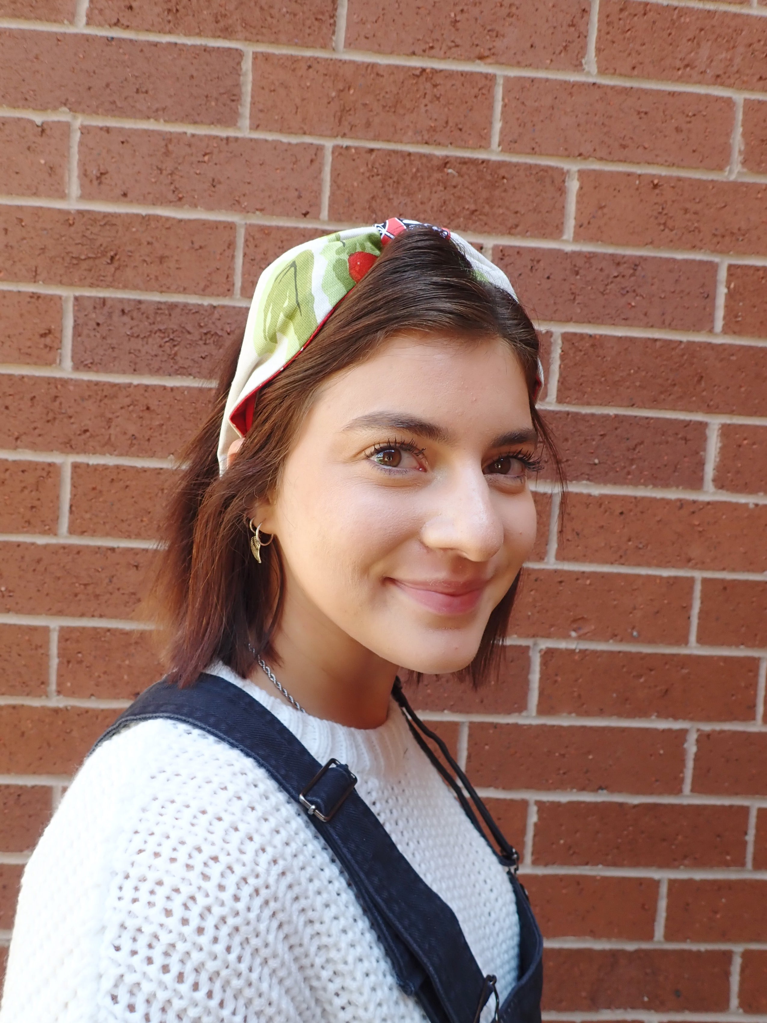 Ladies Red and Green Chic Linen Turban Headband. Repurposed Fabric Headband  Hat Accessory.