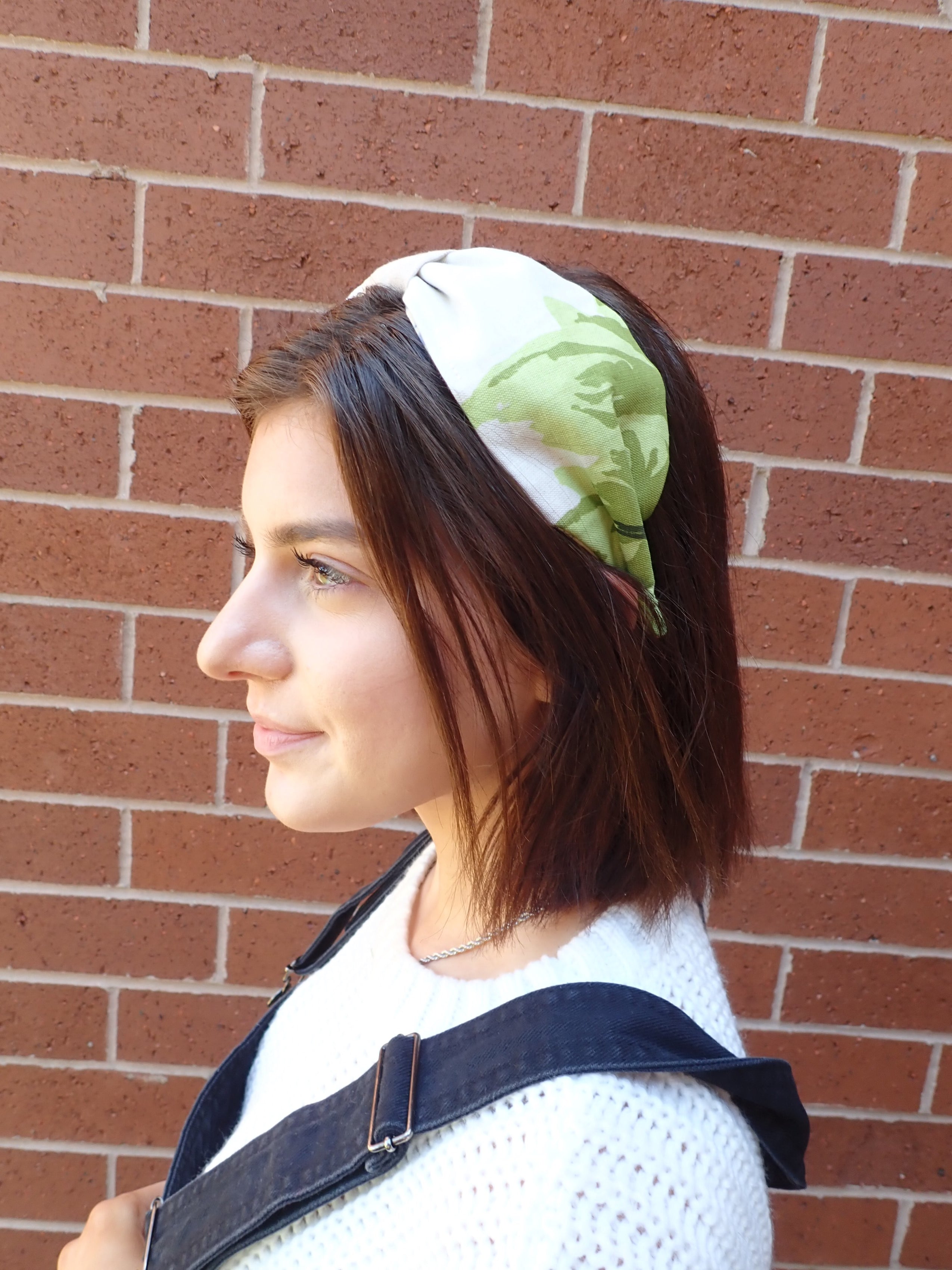 Ladies Chic Linen Turban Headband. Repurposed Fabric Headband Hat Accessory.