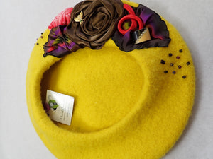 Womens gold yellow French beret Hat. Soft casual felted wool tam hat. Classic womens beret travel hat