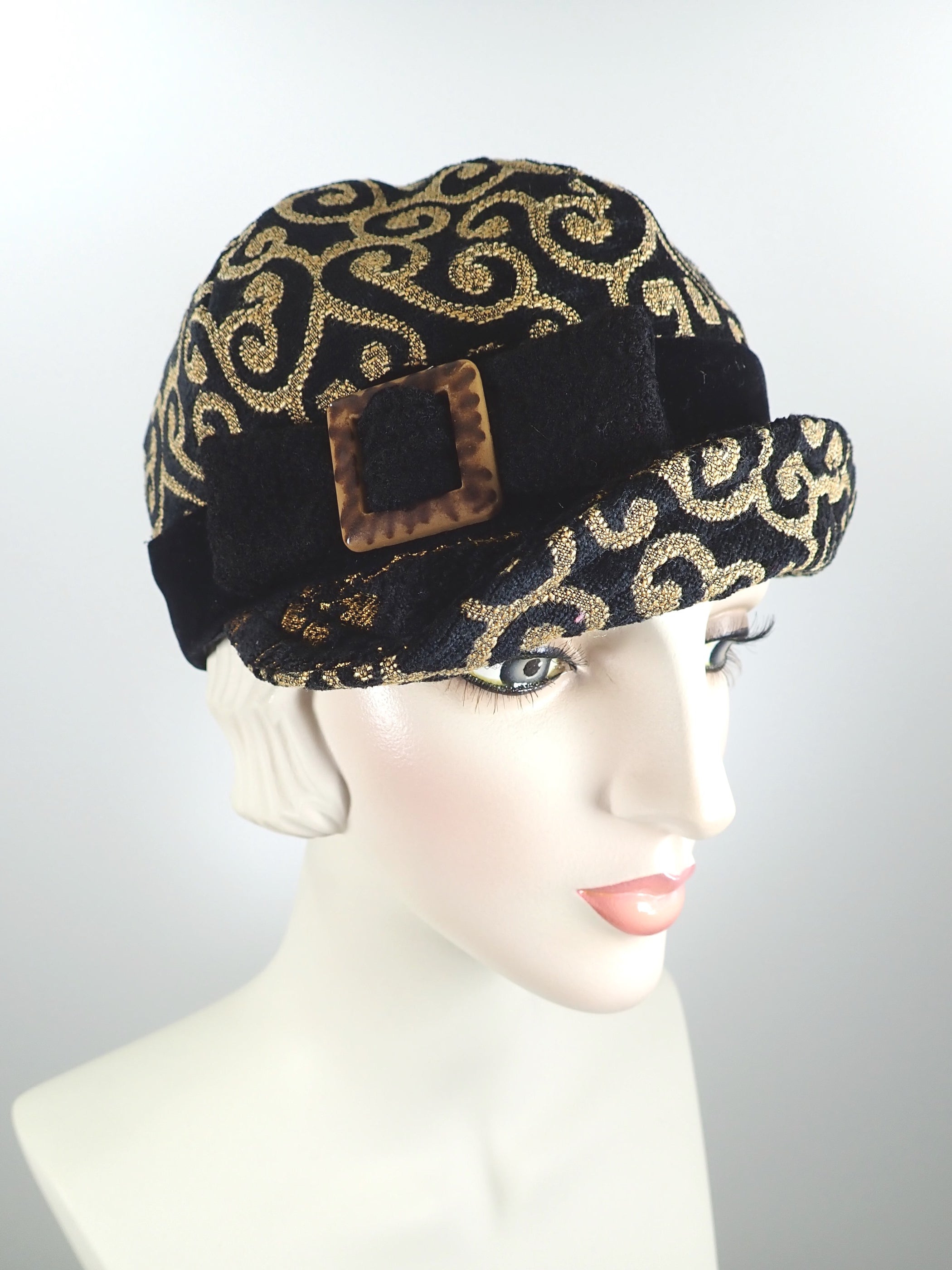 Women's Fall and Winter Cotton Velveteen Hat in Gold and Black - Baseball Style Newsboy Cap