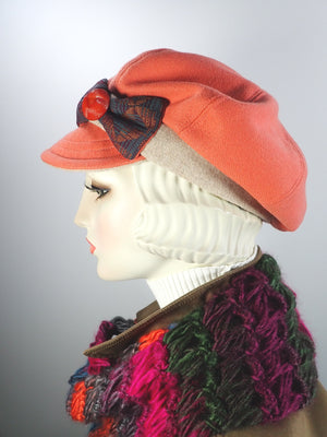 Womens Orange Cashmere Newsboy Hat, Womens Slouchy Newsboy Cap, Ladies Warm Winter Hat, What a Great Hat