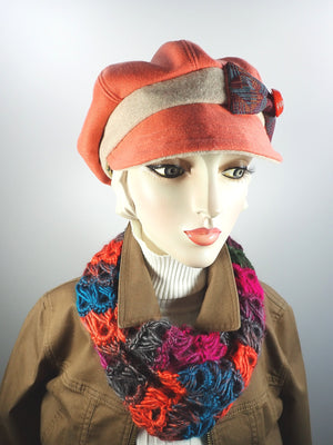 Womens Orange Cashmere Newsboy Hat, Womens Slouchy Newsboy Cap, Ladies Warm Winter Hat, What a Great Hat
