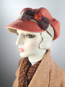 Womens orange recycled cashmere newsboy hat