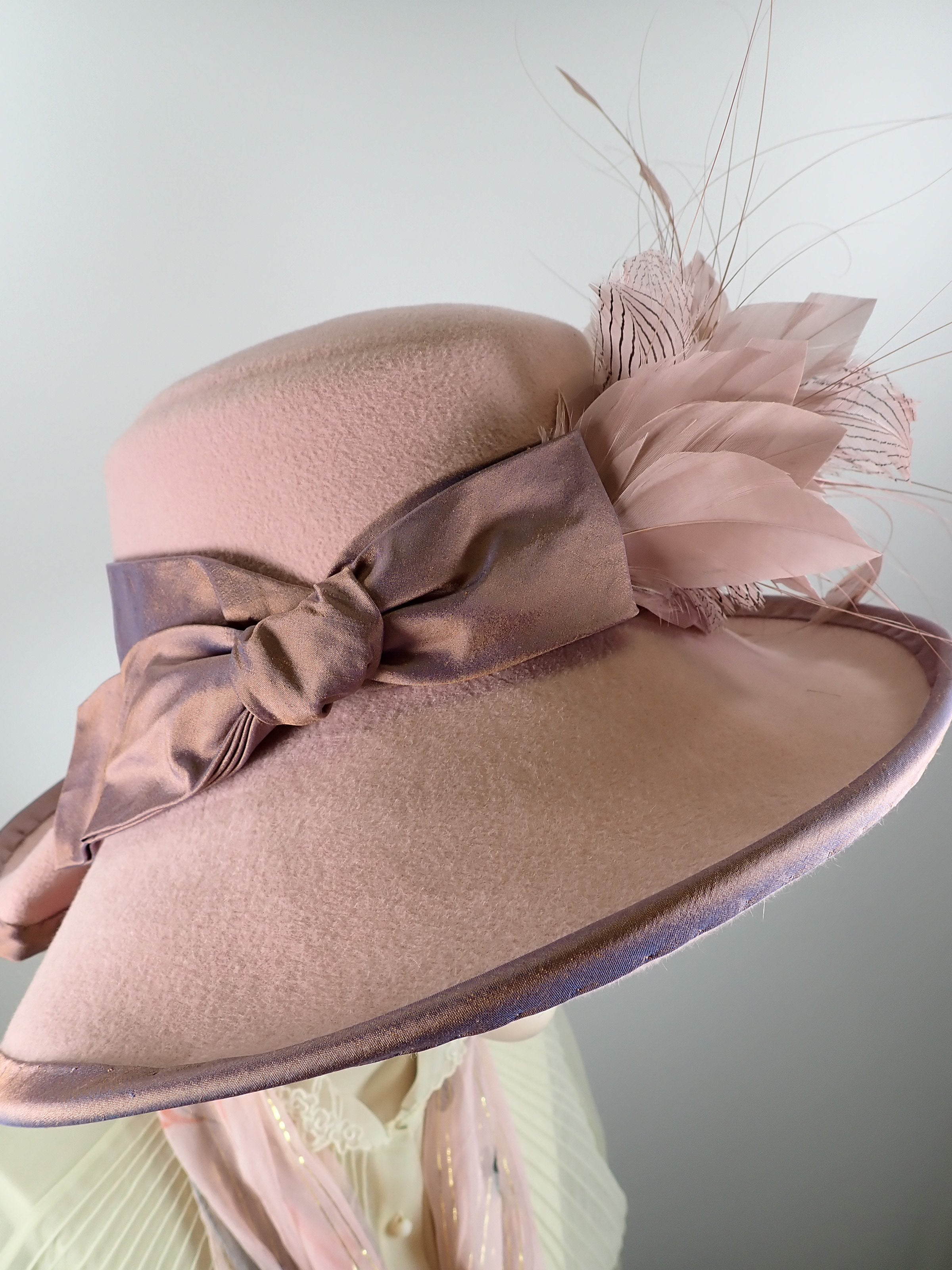 A Dressy Pink Wide Brim Wool Felt Winter or Spring Hat