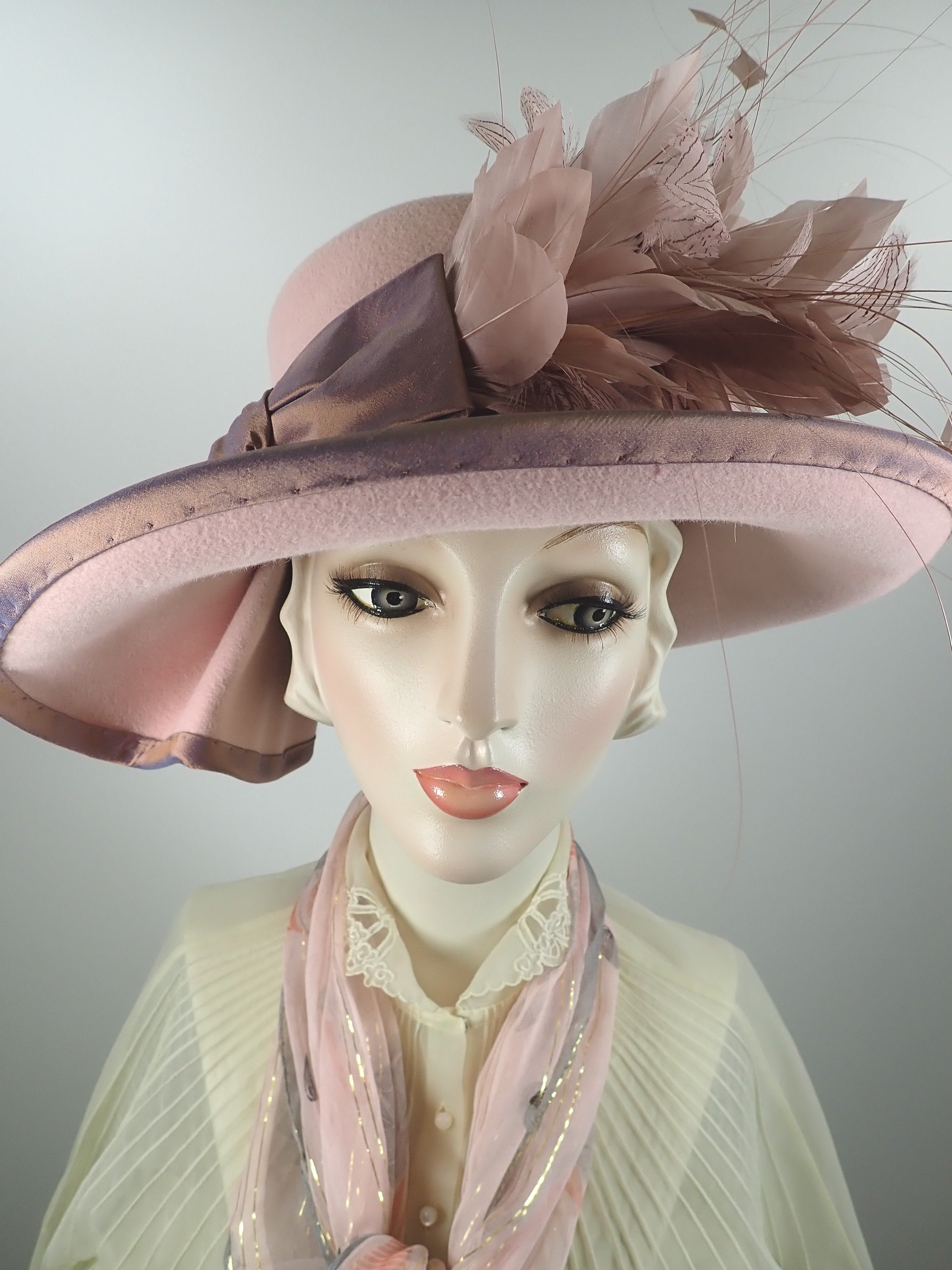 A Dressy Pink Wide Brim Wool Felt Winter or Spring Hat