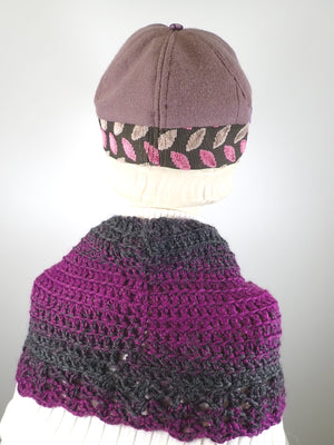 Gifts for her. Hand crocheted burgundy and gray cowl scarf. Soft warm cowl scarf acrylic and wool.