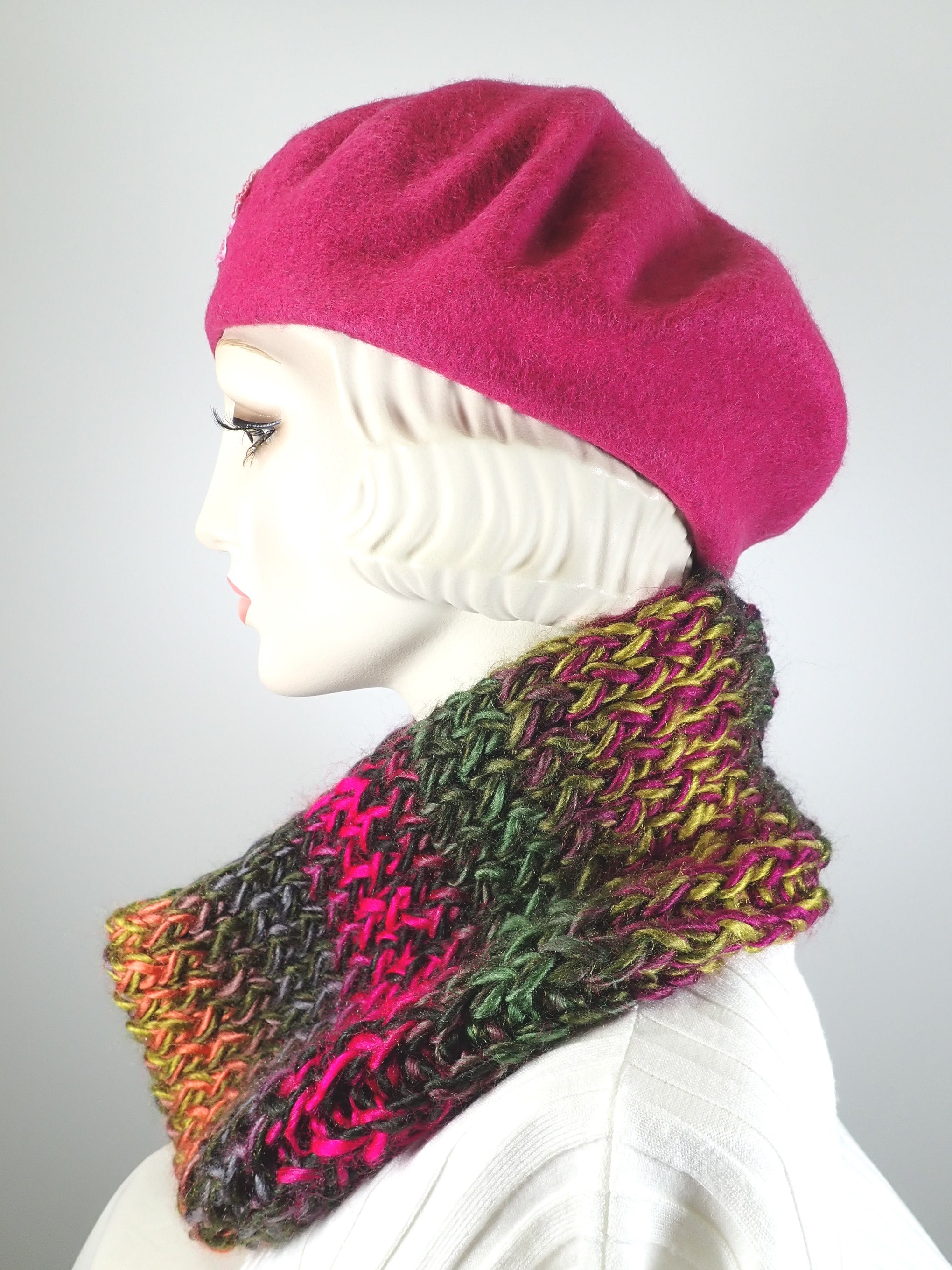 Gifts for her. Hand knitted cowl scarf. Multi color ladies scarf. Soft warm cowl scarf. Vivid acrylic yarn cowl scarf. Womens gift ideas