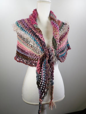 Gifts for Her. Womens Triangle Scarf Shawl. Chunky Crochet Wool Cowl Scarf. Hand Crocheted Scarf. Colorful triangle Scarf. Granny squares