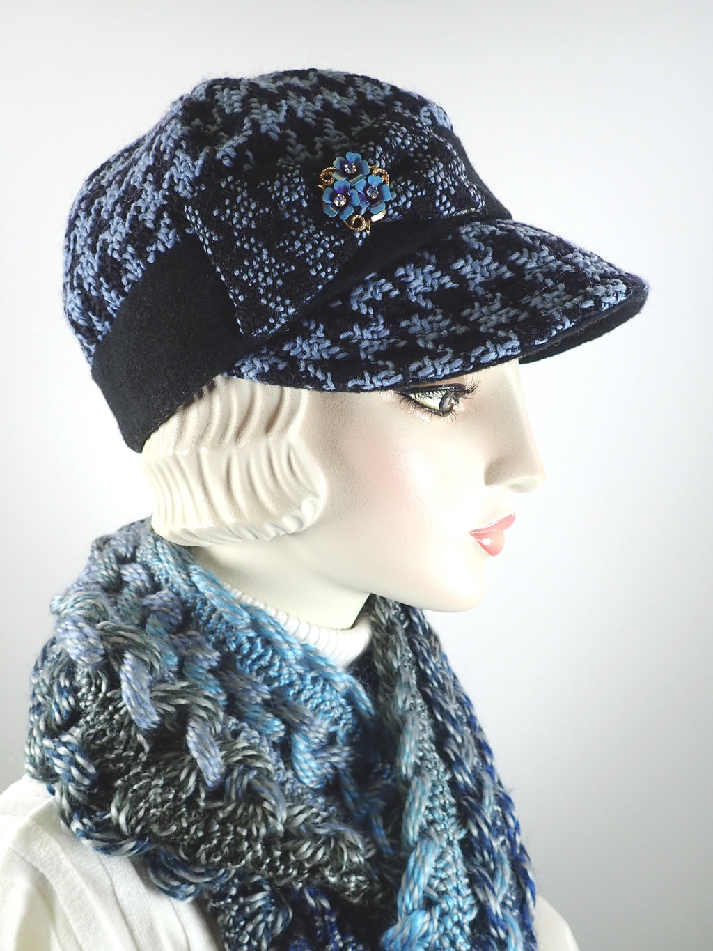 Handmade chunky blue woven infinity scarf for women