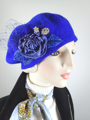 Womens royal blue Hat. Wool felt Hat. Felted Wool tam hat. Warm Winter Hat. Ladies blue Tam. Classic Beret for women. Wool beret hat.