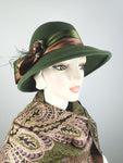 Womens loden green winter fedora hat. Medium brim ladies hat. Feminine fedora women. Warm winter fashion hat. 