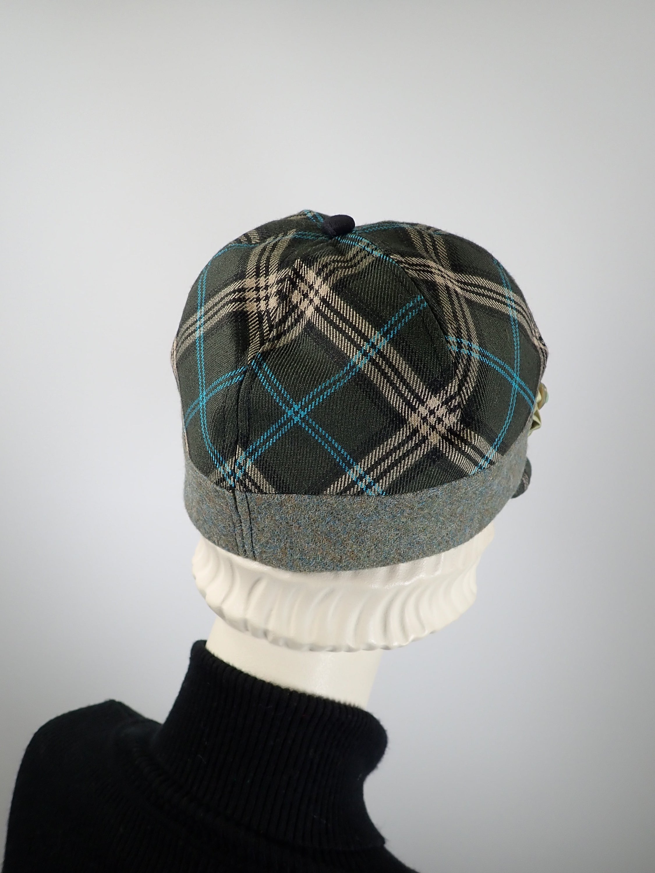 Women's plaid winter hat baseball style. Casual Newsboy hat green and camel. Warm stylish fabric comfy hat. Ladies soft hat.
