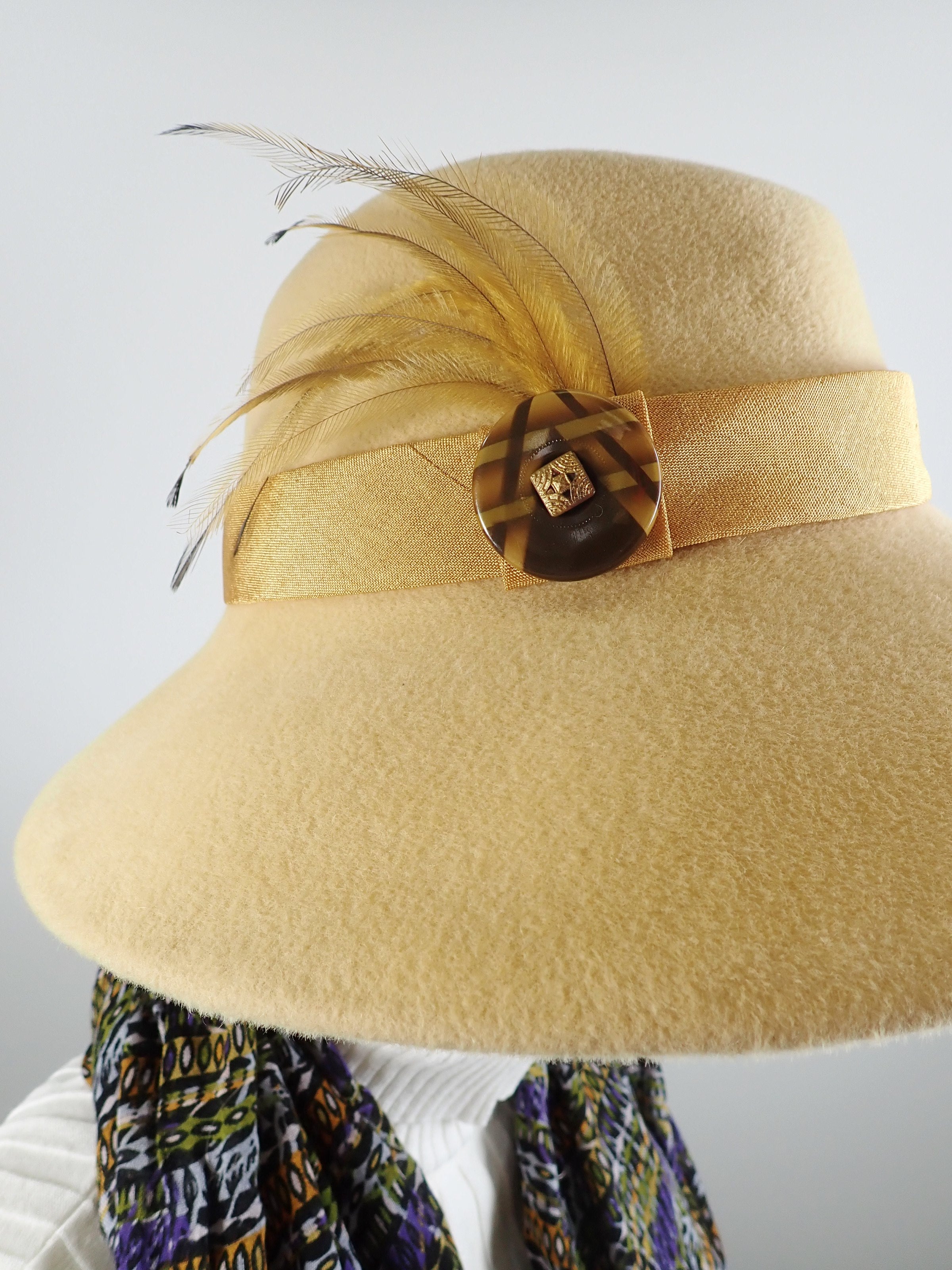 Women's Golden Yellow wool felt fedora. Menswear Look Felt hat. Stylish Medium brim asymmetrical fedora hat.