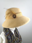 Women's Golden Yellow wool felt fedora. Menswear Look Felt hat. Stylish Medium brim asymmetrical fedora hat.