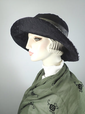 Wool Wide Brim Ladies Hat. Warm Winter Gray Hat. Neutral womens winter hat. Soft Travel Hat Women. Gray Print Hat