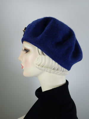 Womens light navy blue beret. French Beret Hat. Felted Wool tam hat. Womens soft Casual Hat. Classic warm travel beret for women.