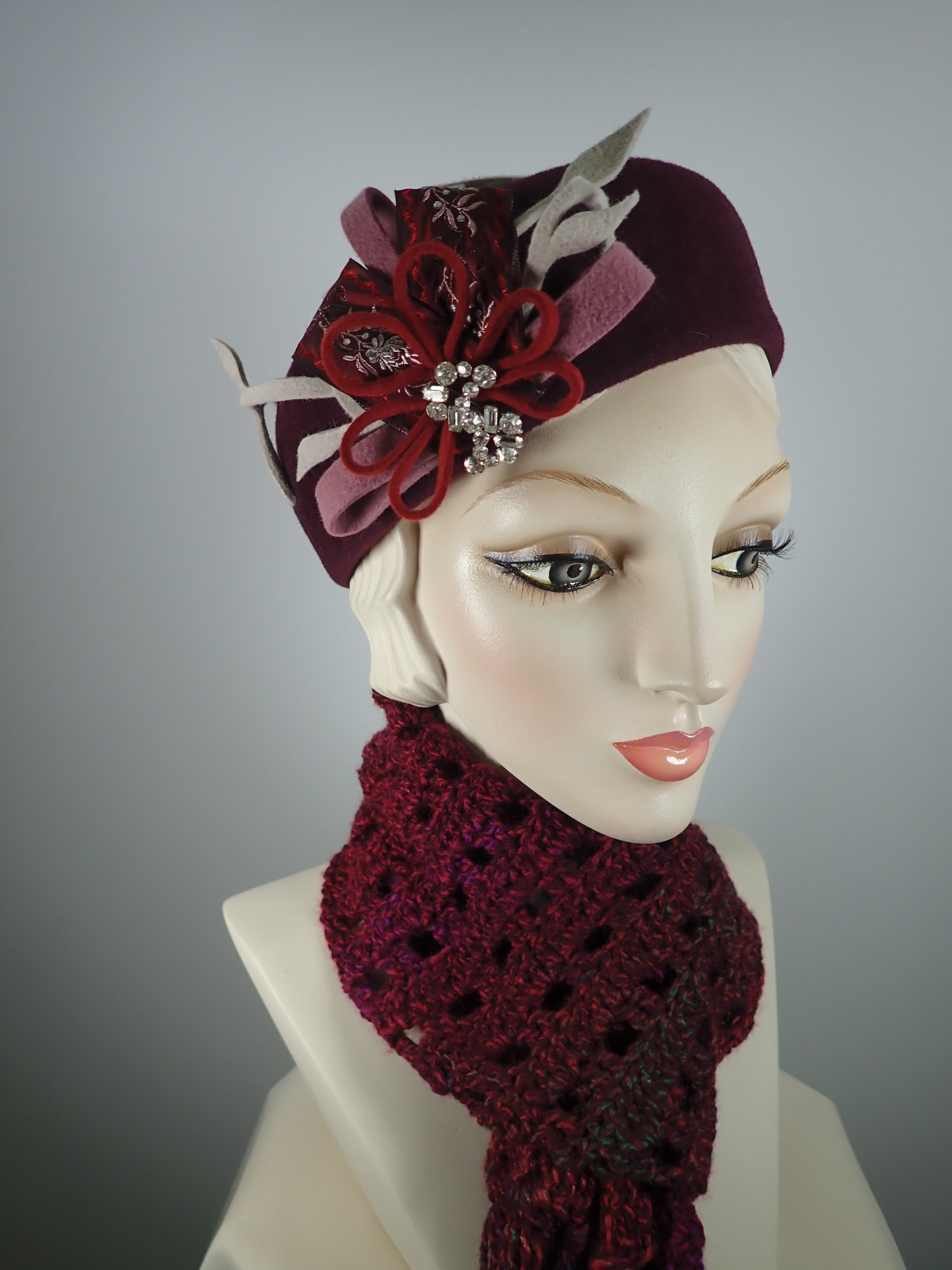 Burgundy Scarf for Men or Women - Windowpane Hand Crocheted Scarf