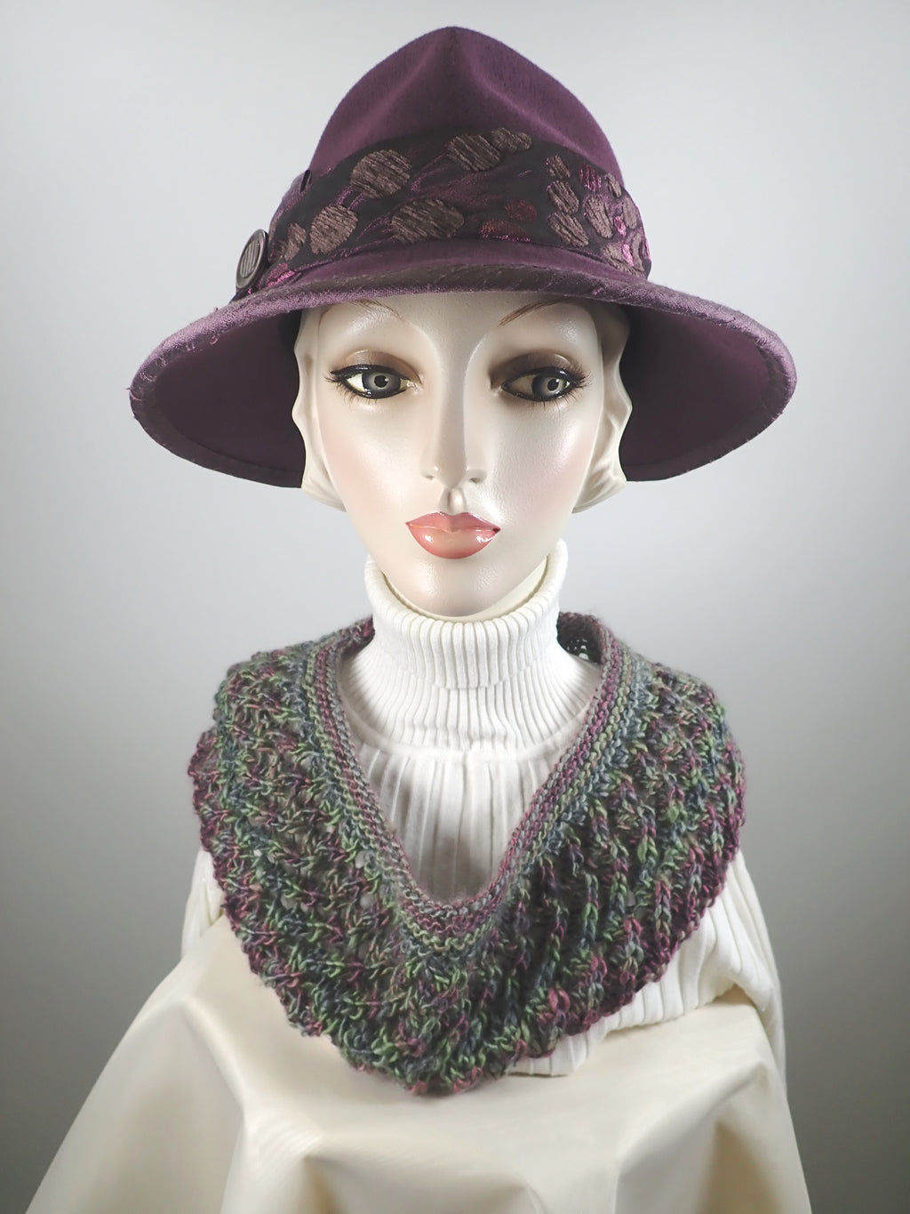 One of a kind handmade purple fedora hat with medium brim for women