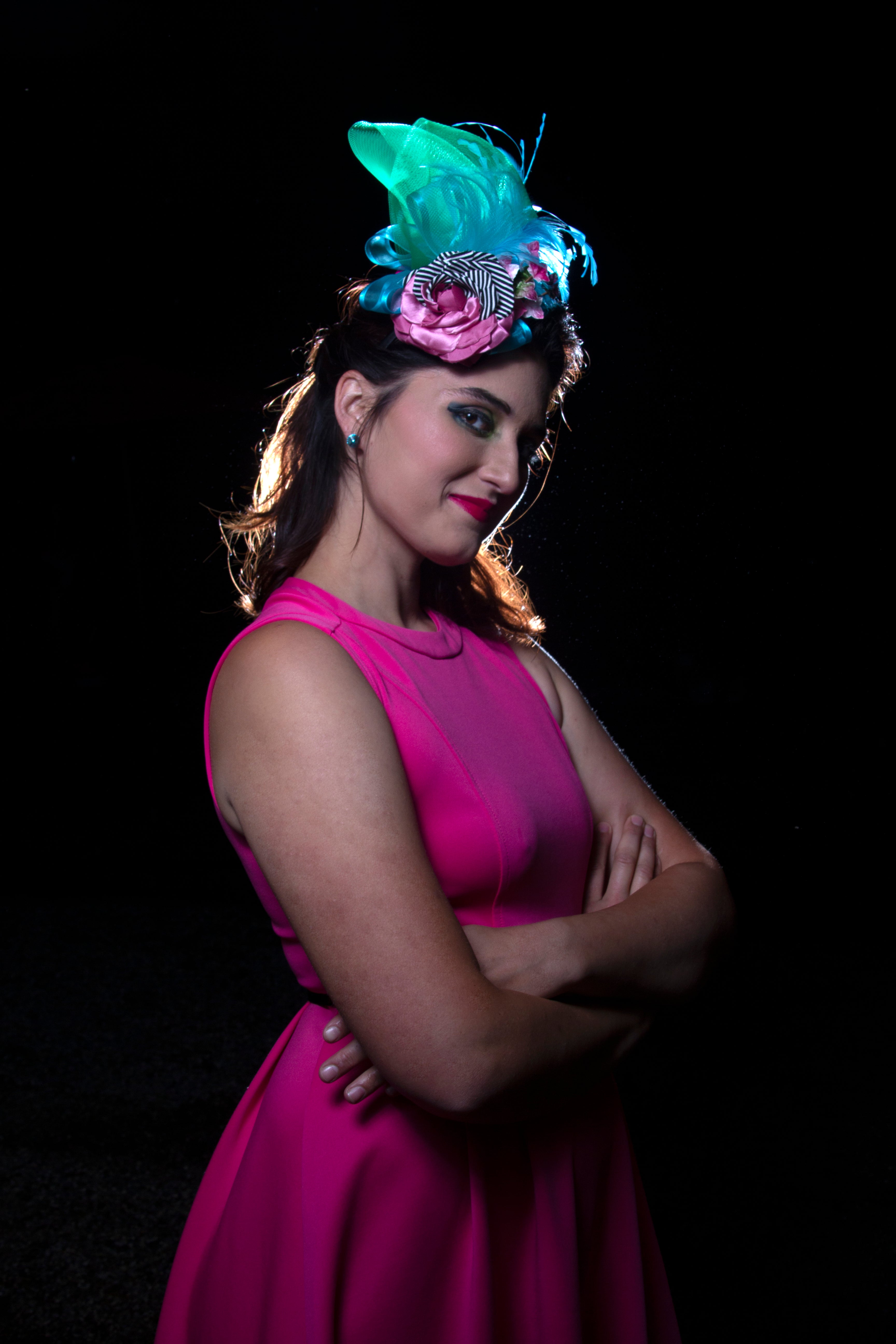 blue dress with pink fascinator Royal Blue Saucer Fascinator Hat, Hot Pink Flower & Feathers