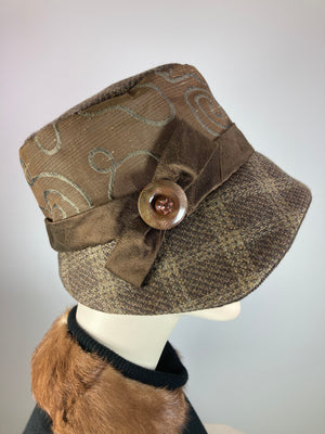 Womens 1920s Style Cloche. Brown 1920s Hat. Womens Winter Hat. Sustainable Fabric Cloche. Flapper Hat. Women's Bucket Hat. Fancy Hat.