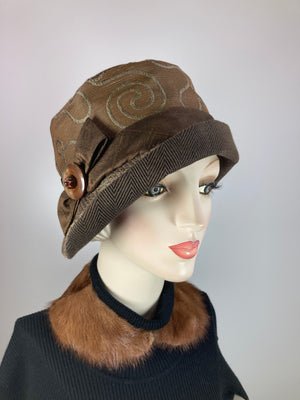 Womens 1920s Style Cloche. Brown 1920s Hat. Womens Winter Hat. Sustainable Fabric Cloche. Flapper Hat. Women's Bucket Hat. Fancy Hat.