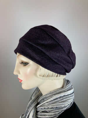 Womens Slouchy Beret. Knit dark purple Hat. Slouch Chemo Alopecia Hat. Boho chic casual hat. Ladies travel hat. Stylish fabric hat.