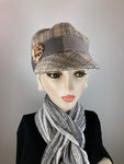 Women's winter hat baseball style. Newsboy hat beige and gray. Casual hat ladies. Warm comfy hat. Stylish fabric hat. Ladies soft hat. 