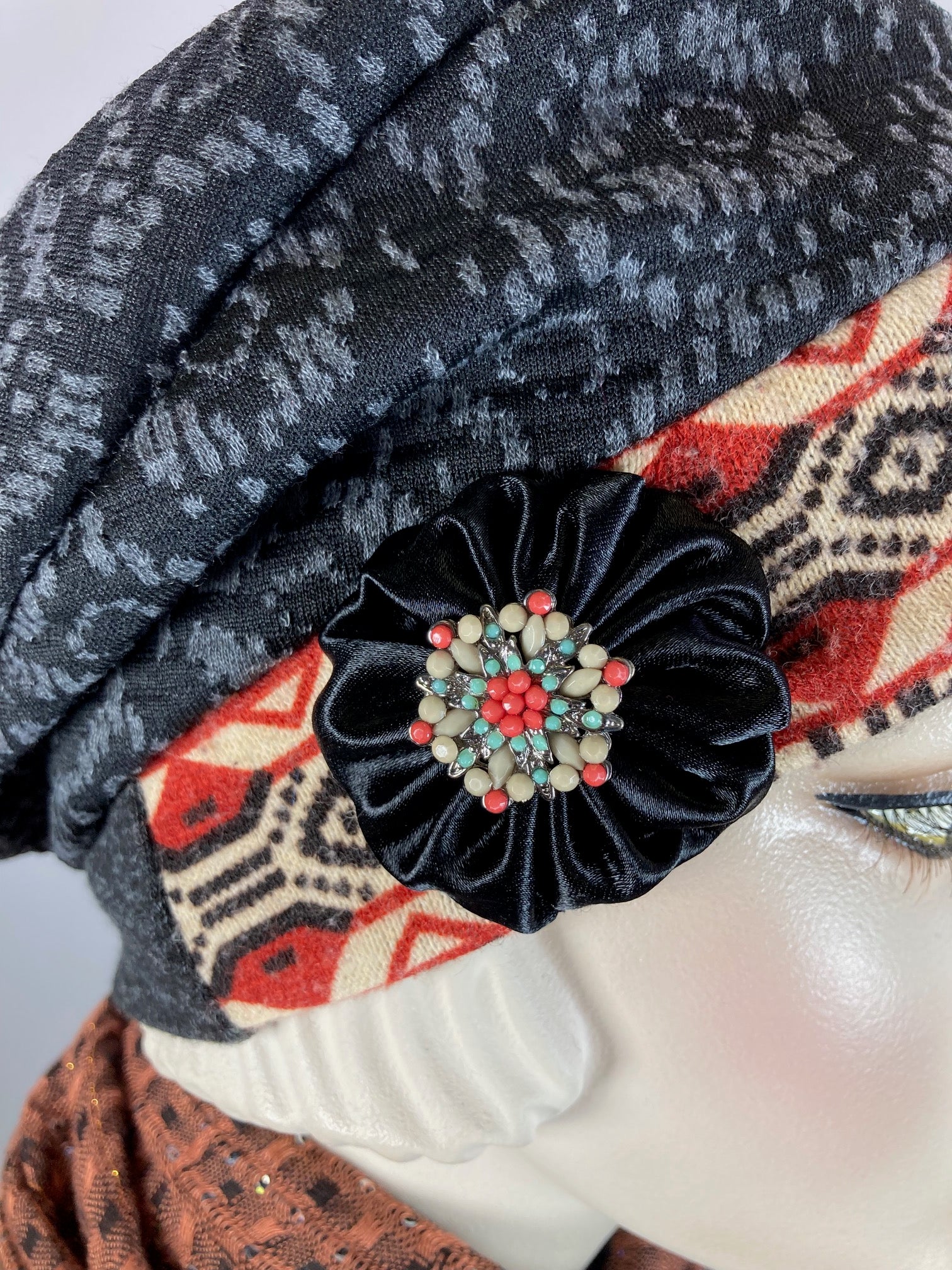 Womens Slouchy Beret. Knit gray rust Hat. Slouch Eco friendly Hat. Boho chic casual hat. Ladies stylish travel hat.