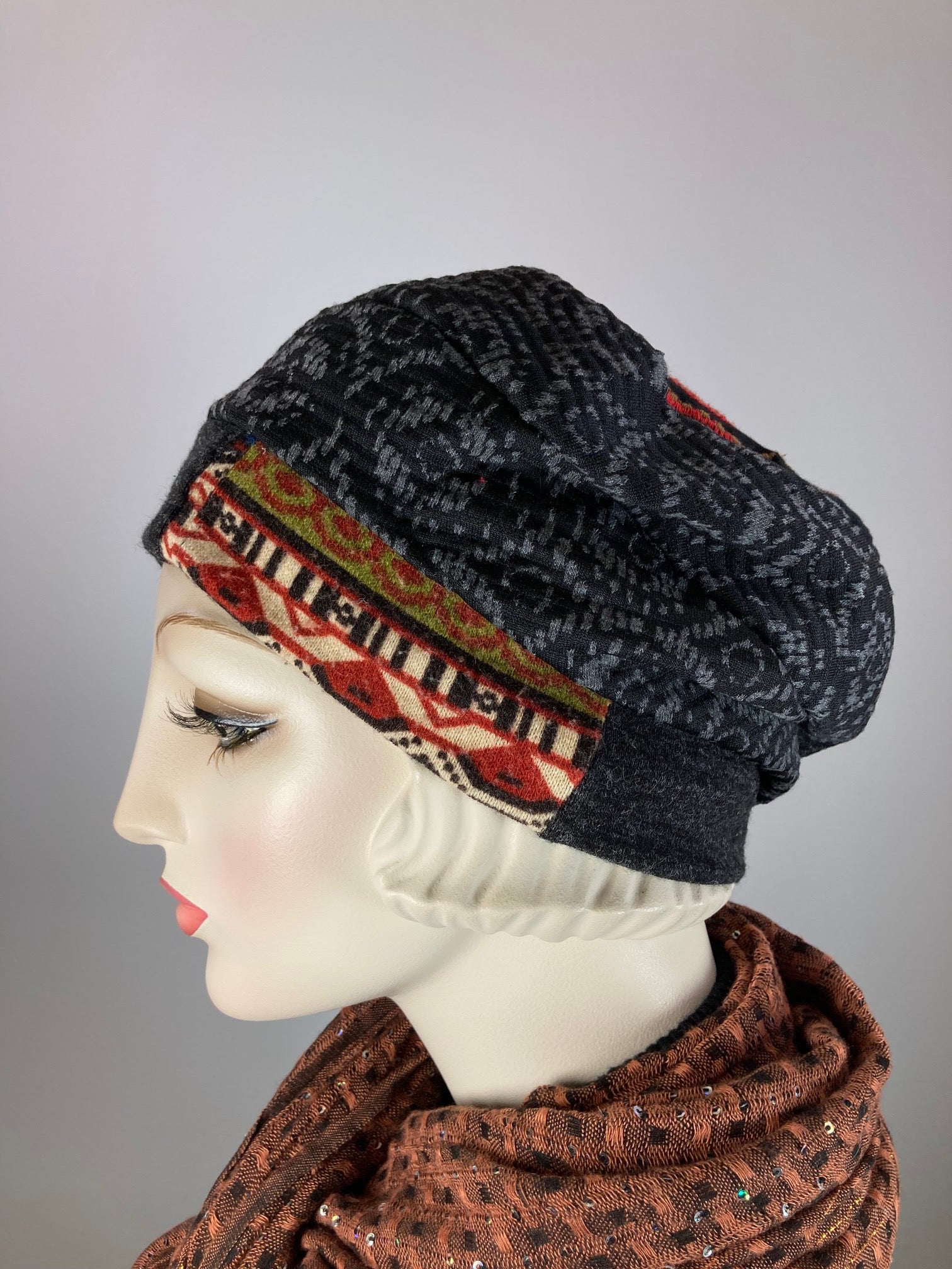 Womens Slouchy Beret. Knit gray rust Hat. Slouch Eco friendly Hat. Boho chic casual hat. Ladies stylish travel hat.