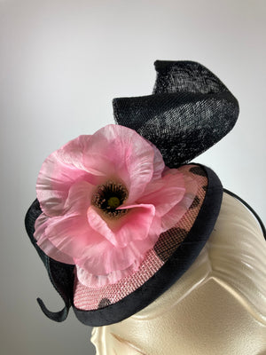 Whimsical fascinator hat. Polka dot Derby headpiece. Pink black Hat. Racewear fascinator. Tea party hat. Fun colorful fascinator.