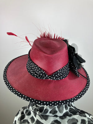 Womens Derby Hat, Burgundy Red ladies hat, Kentucky Derby Hat, Summer Medium Brim Hat, Carriage driving Hat, Tea Hat, Dressy Church Hat