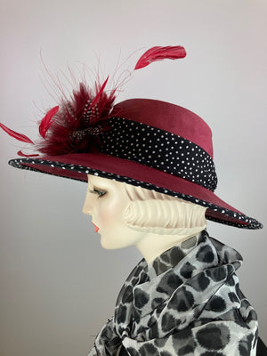 Womens Derby Hat, Burgundy Red ladies hat, Kentucky Derby Hat, Summer Medium Brim Hat, Carriage driving Hat, Tea Hat, Dressy Church Hat