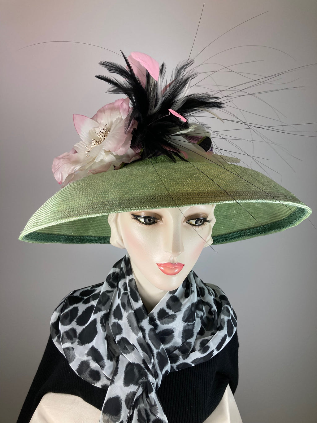 Womens Derby Hat, Spring Green ladies hat, Kentucky Derby Hat, Summer Medium Brim Hat, Carriage driving Hat, Tea Hat, Dressy Church Hat