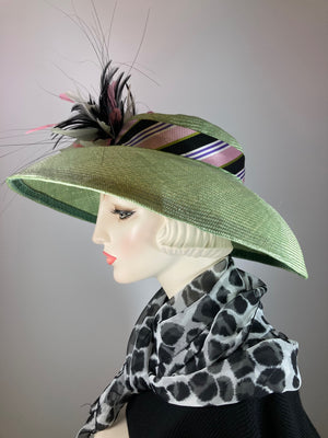 Womens Derby Hat, Spring Green ladies hat, Kentucky Derby Hat, Summer Medium Brim Hat, Carriage driving Hat, Tea Hat, Dressy Church Hat