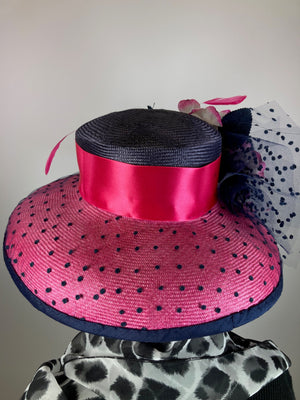 Womens Derby Hat, Pink Navy ladies hat, Kentucky Derby Hat, Summer Downturn Brim Hat, Kentucky Oaks Hat,  Ladies Tea Hat, Dressy Church Hat