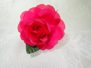 Six Vintage millinery flower. Medium Pink Red Rose.