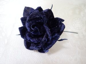 Three Vintage millinery flowers. Dark navy blue velvet vintage millinery flowers. Navy velvet rose.