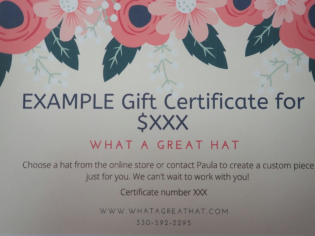 Gift certificate for What a Great Hat