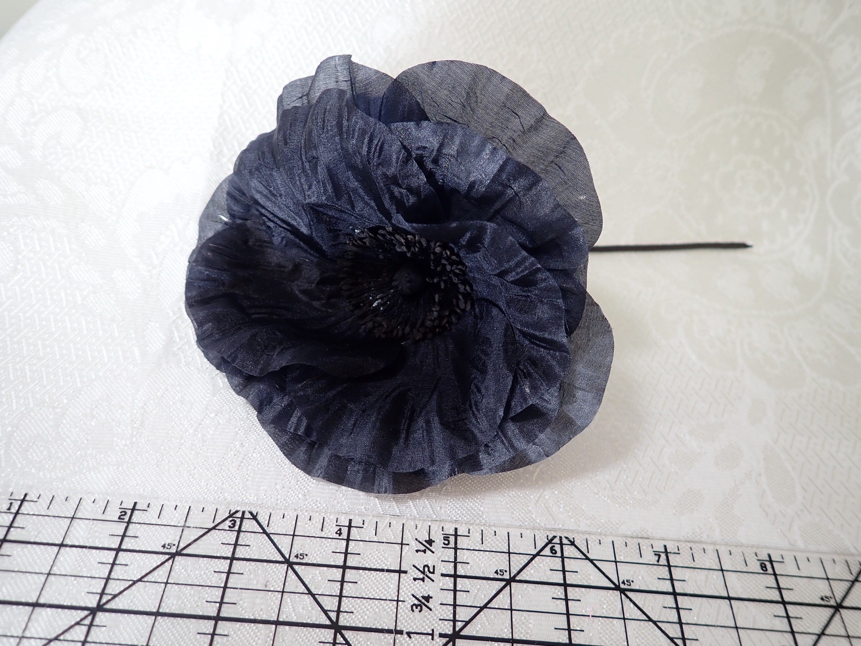 Vintage millinery flower. Black silk poppy flower.