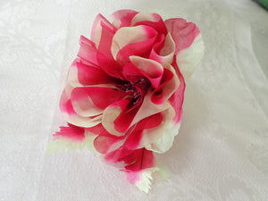 Vintage millinery flower. VIntage pink and white silk flower. Large pink and white flower.  