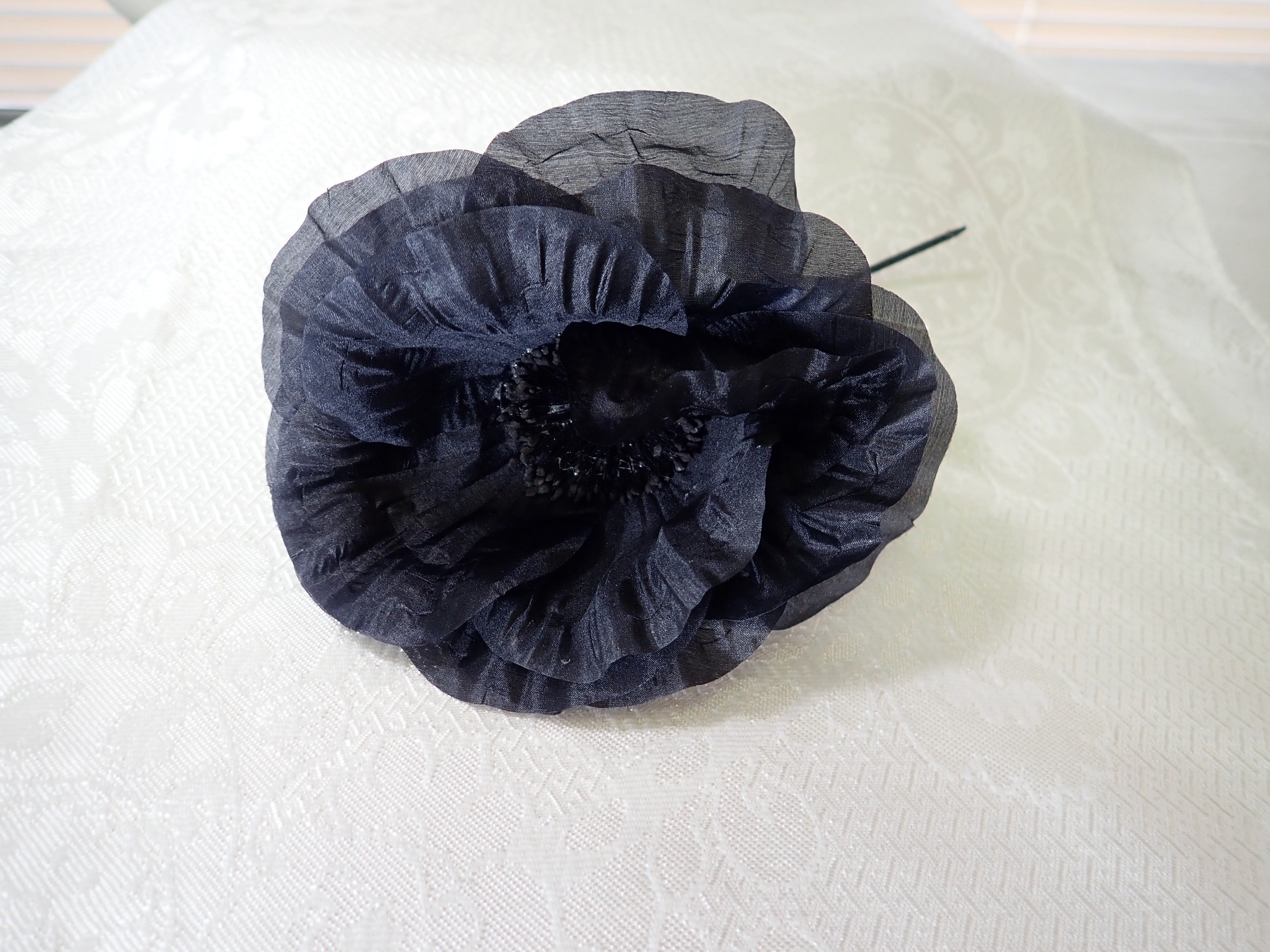 Vintage millinery flower. Black silk poppy flower. 