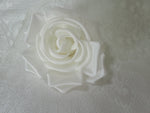 Set of two Vintage millinery white silk rose flowers with pin back and clip.