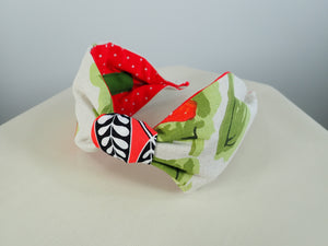Ladies Red and Green Chic Floral Turban Headband. Repurposed Fabric Headband Hat Accessory.