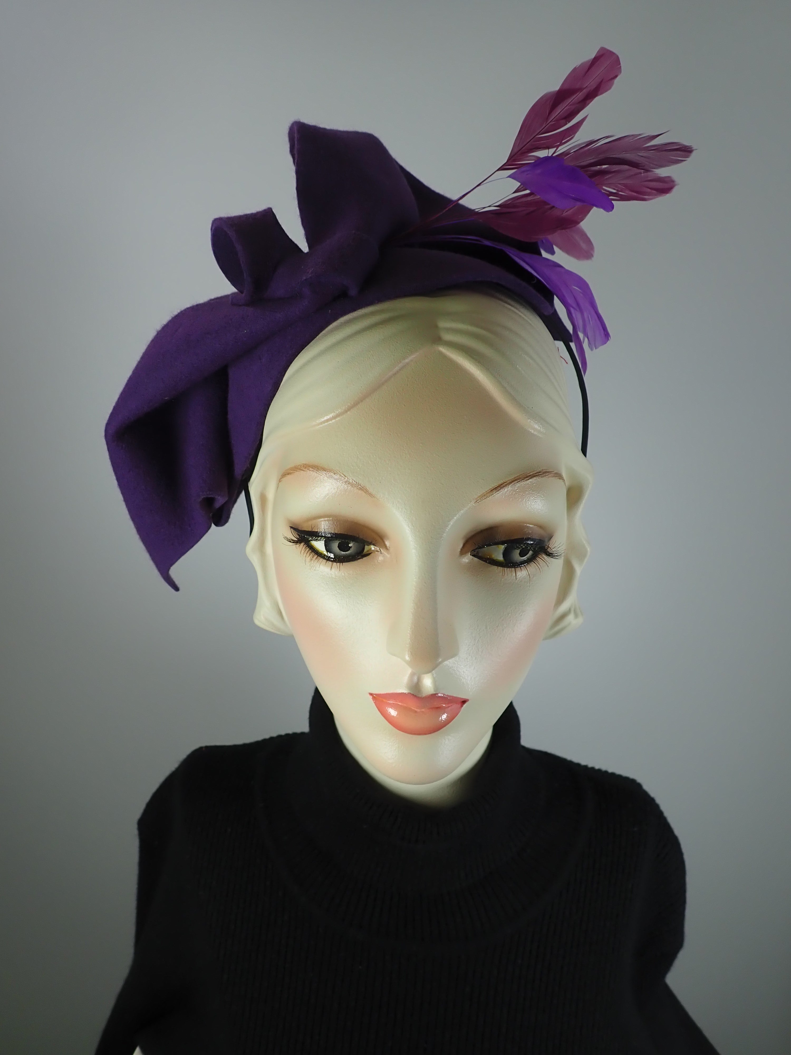 Purple Felt hat. Free form Purple Felt fascinator. Hand Sculpted Fasci –  What a Great Hat