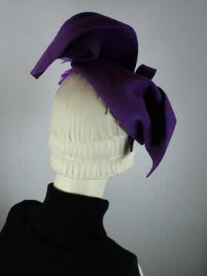 Purple Felt hat. Free form Purple Felt fascinator. Hand Sculpted Fasci –  What a Great Hat
