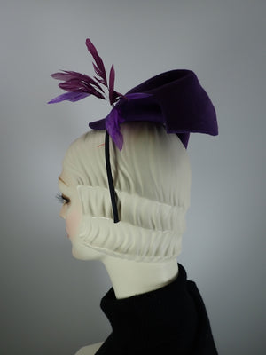 Purple Felt hat. Free form Purple Felt fascinator. Hand Sculpted Fascinator. Winter statement hat.