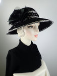 Womens Black Wool felt hat. Womens wide brim Hat Ladies Warm Winter Hat. Womens statement hat. Formal black hat