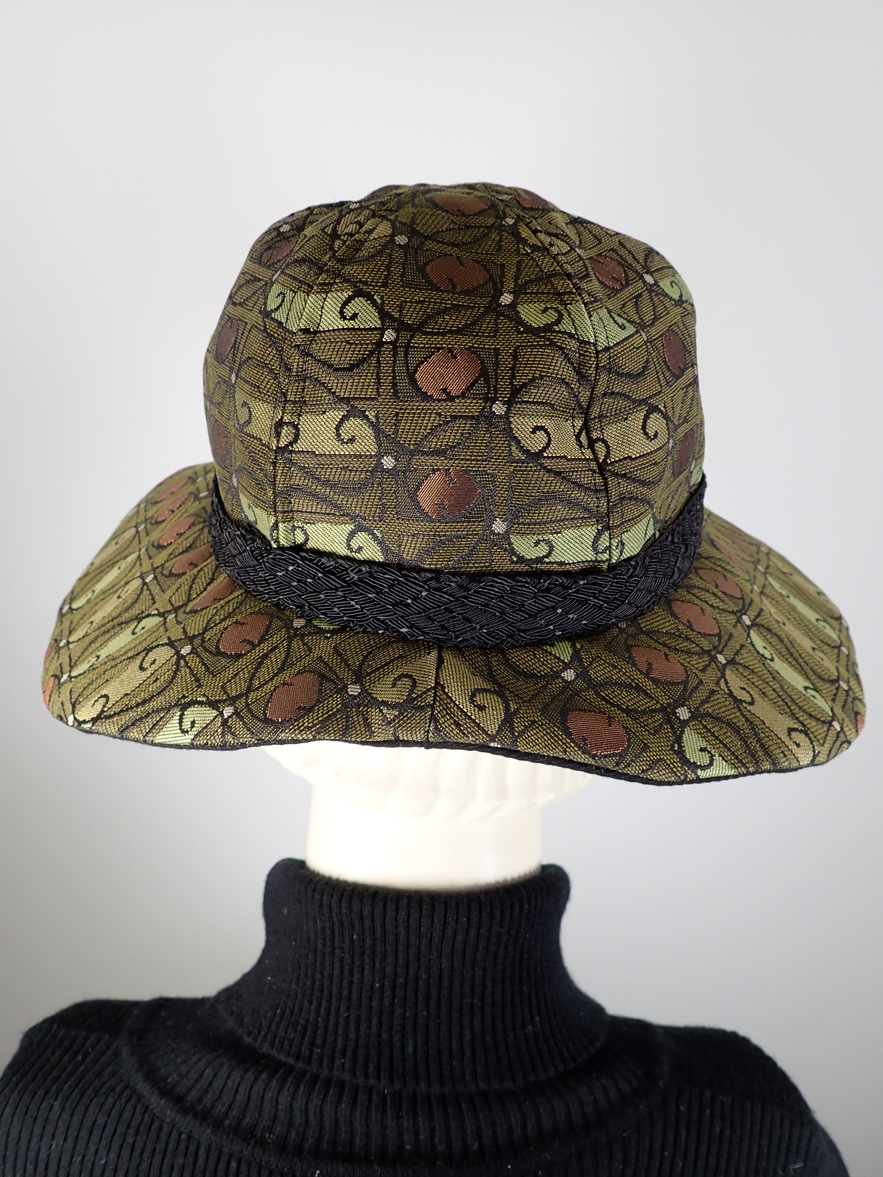 Slow Fashion Hat. Downton Abbey hat. Medium brim ladies hat. Womens water resistant hat. Green copper black womens hat.