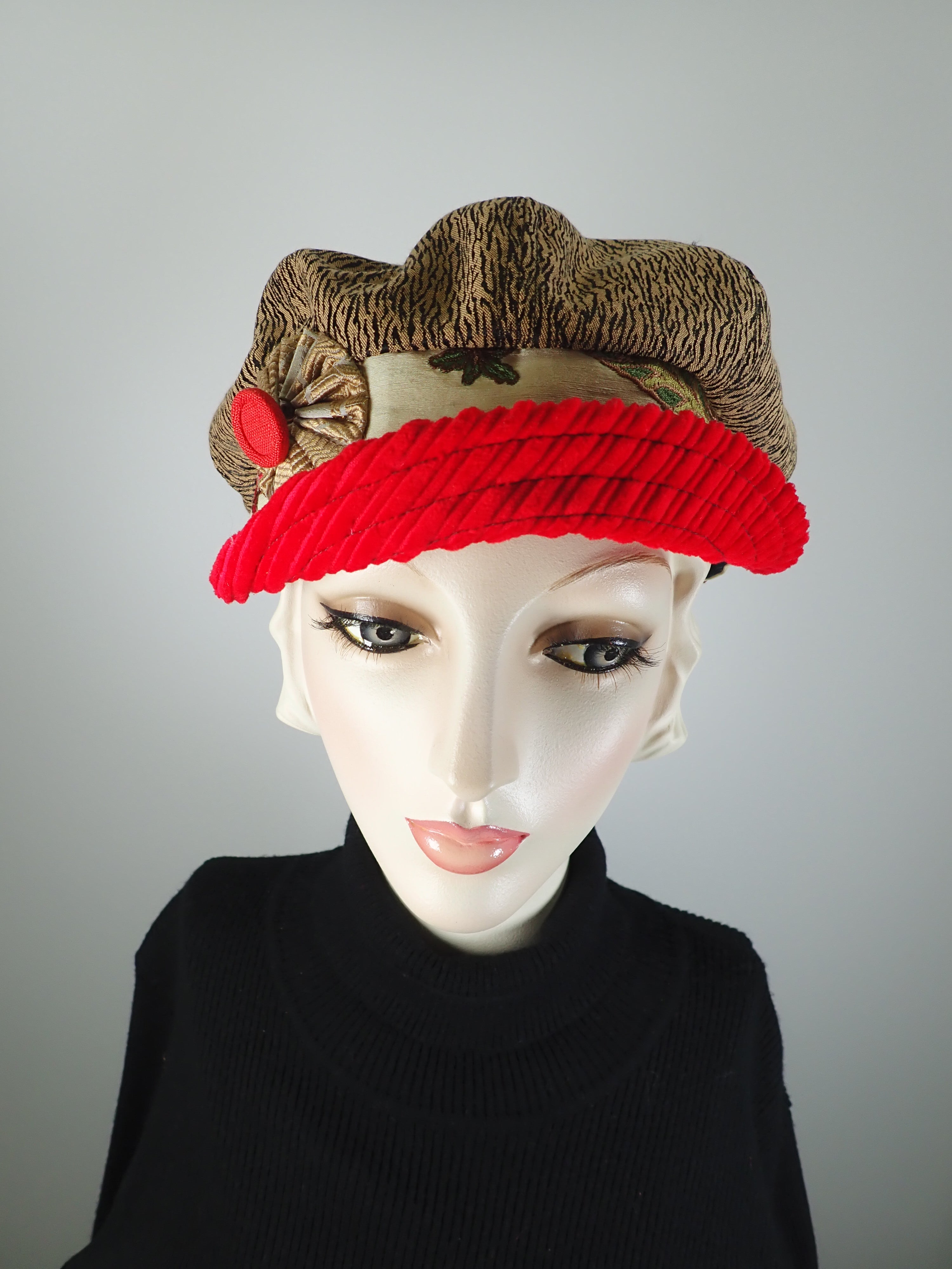 Womens tan red Soft Newsboy Hat. Slouchy Ladies Newsboy Cap. Warm Winter Hat. Sustainable fashion Eco friendly hat.