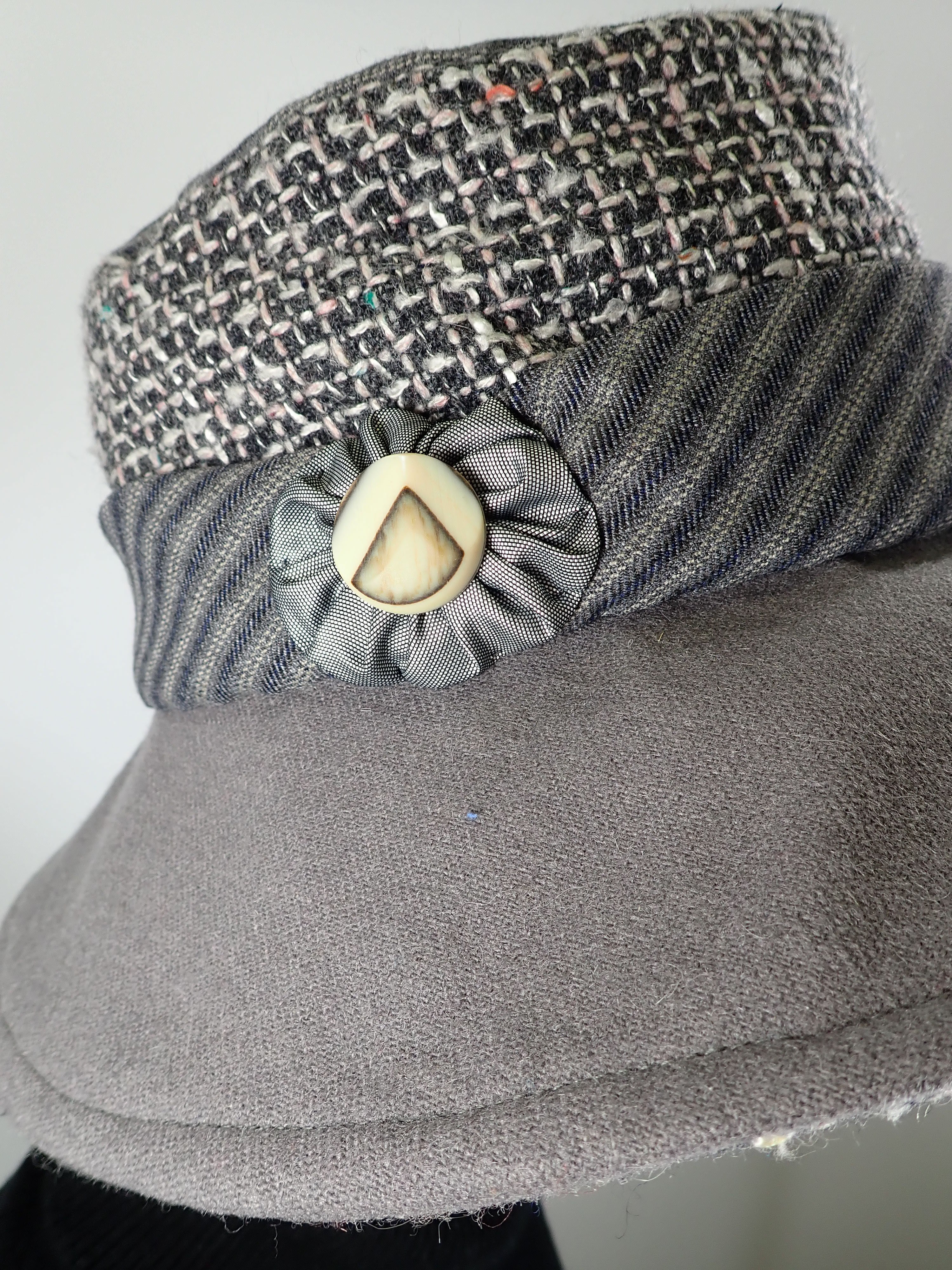Slow Fashion Hat. Downton Abbey hat. Womens Gray winter medium brim hat. Stylish warm winter hat.